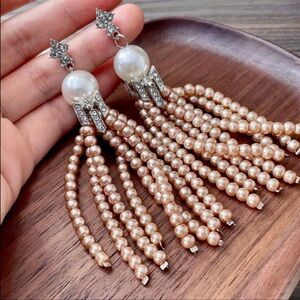Elegant Faux Pearl Tassel Earrings S925